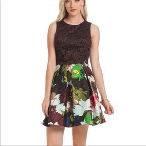 Trina Turk Black and Multicolor Floral Womens Dress